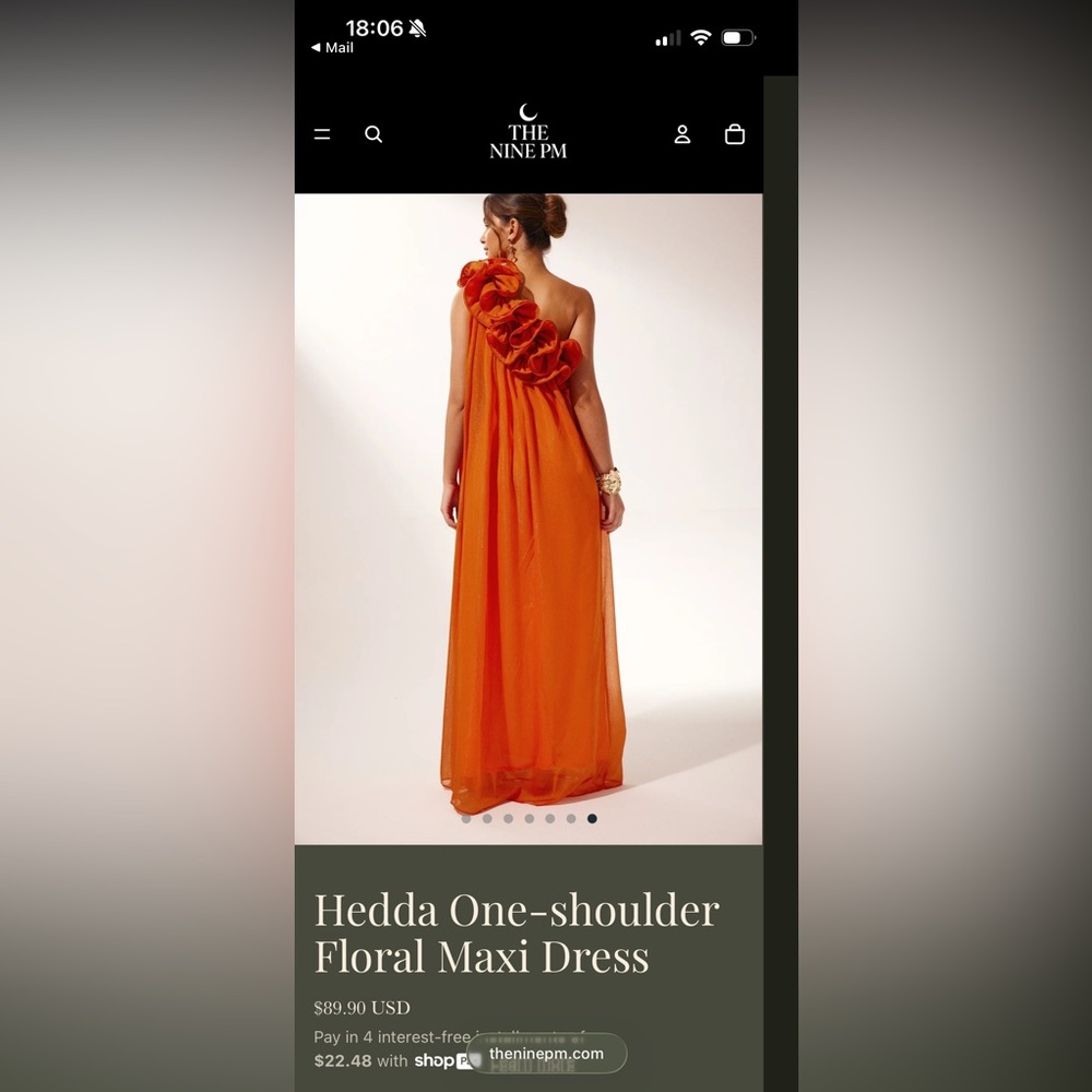 One-Shoulder Orange Ruffle Maxi Dress - Picture 4 of 5